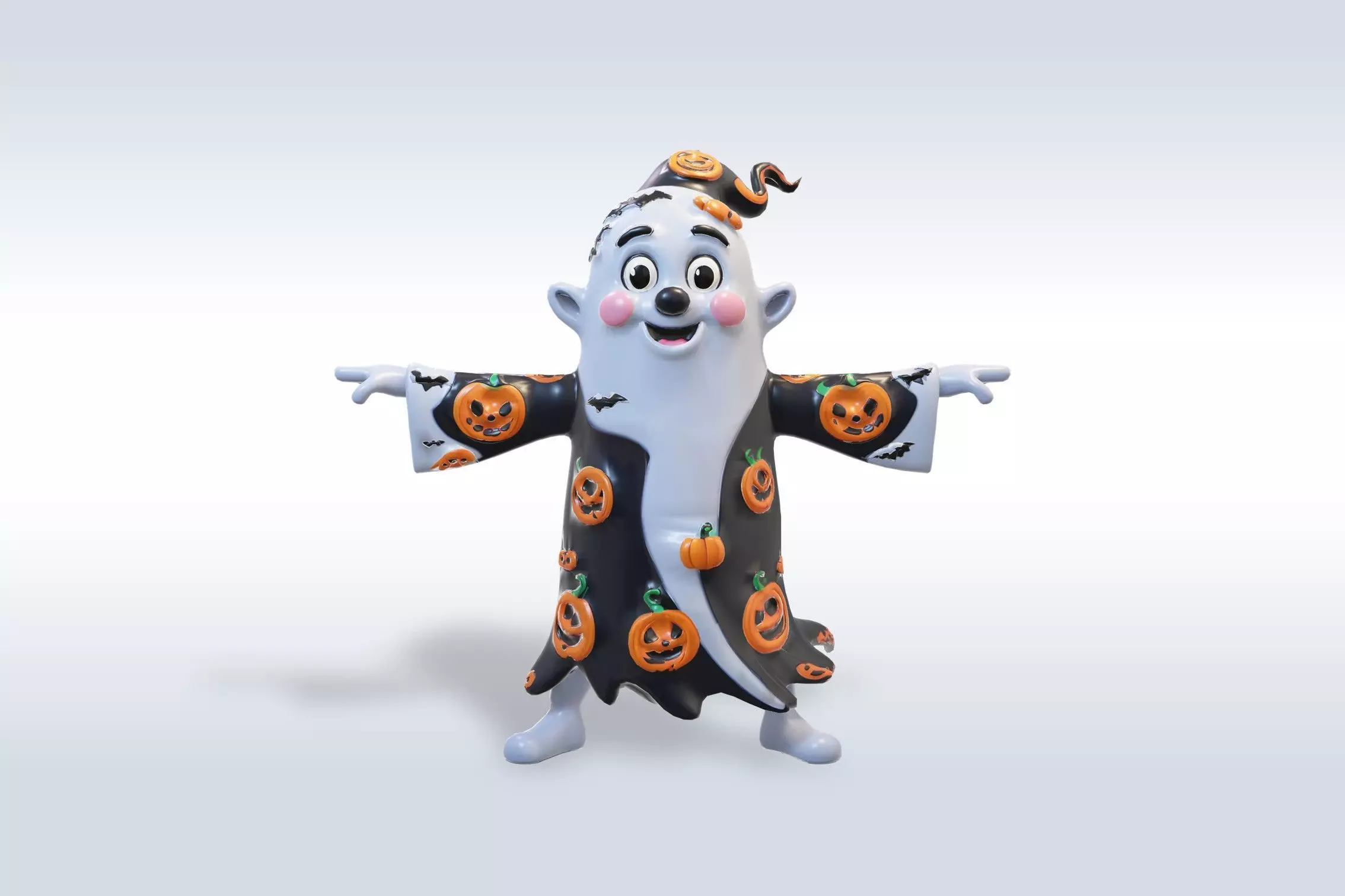 Cheerful Ghost Character Halloween Low-poly 3D model_0