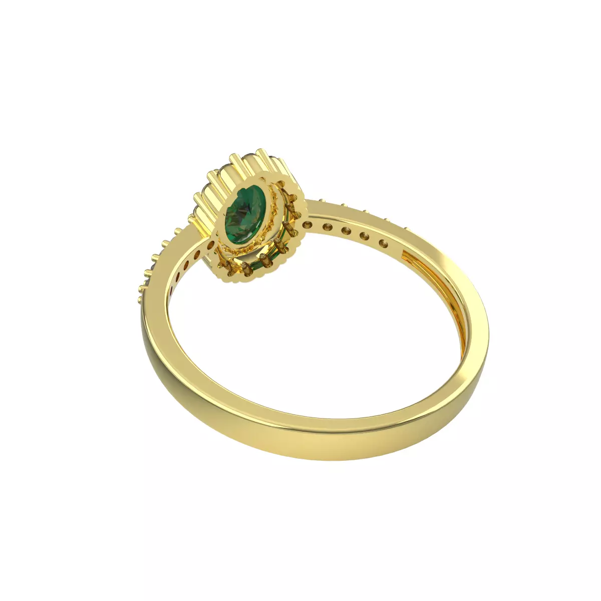 3D Printed Solitaire Ring in 18kt Gold with Emerald and Diamond 3D print model_3