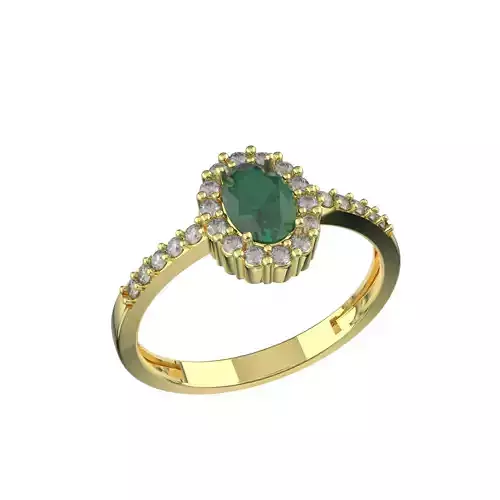 3D Printed Solitaire Ring in 18kt Gold with Emerald and Diamond