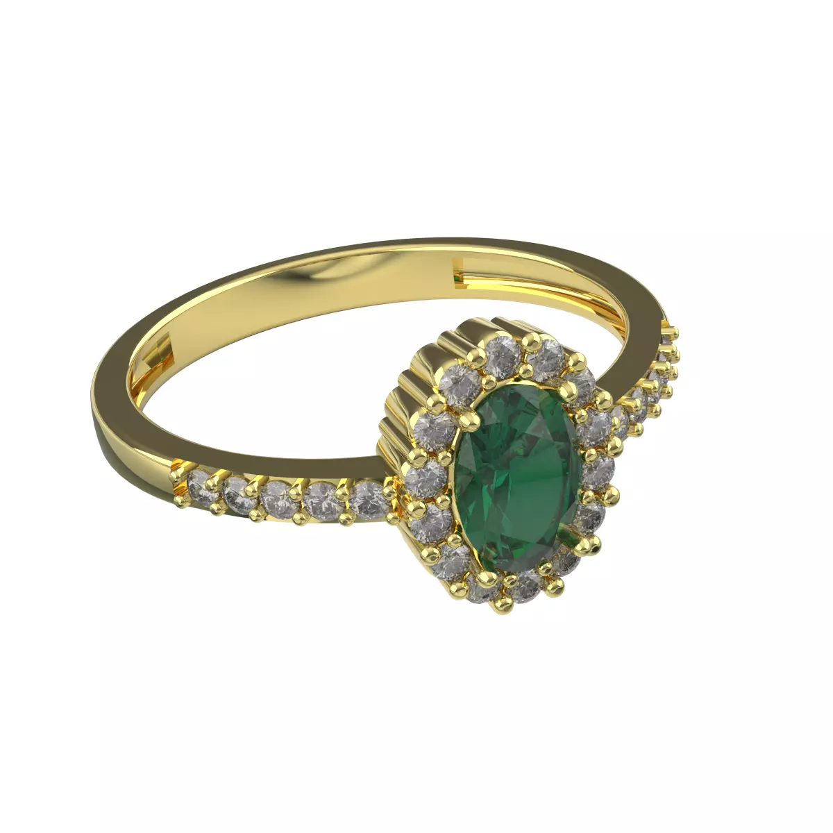 3D Printed Solitaire Ring in 18kt Gold with Emerald and Diamond 3D print model_2