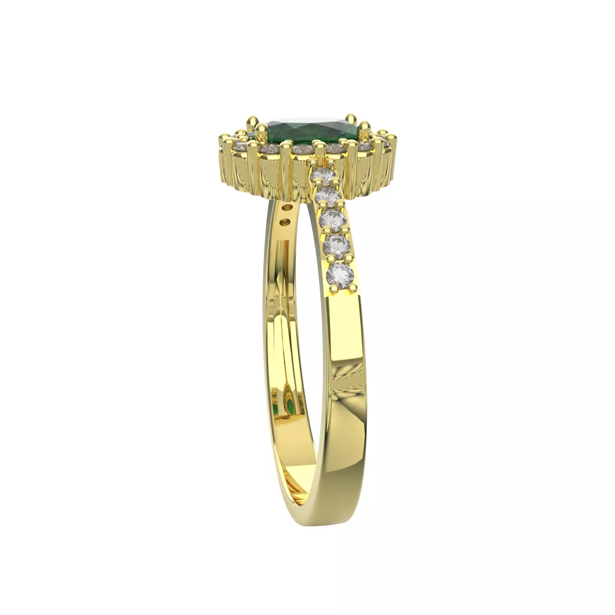 3D Printed Solitaire Ring in 18kt Gold with Emerald and Diamond 3D print model_1