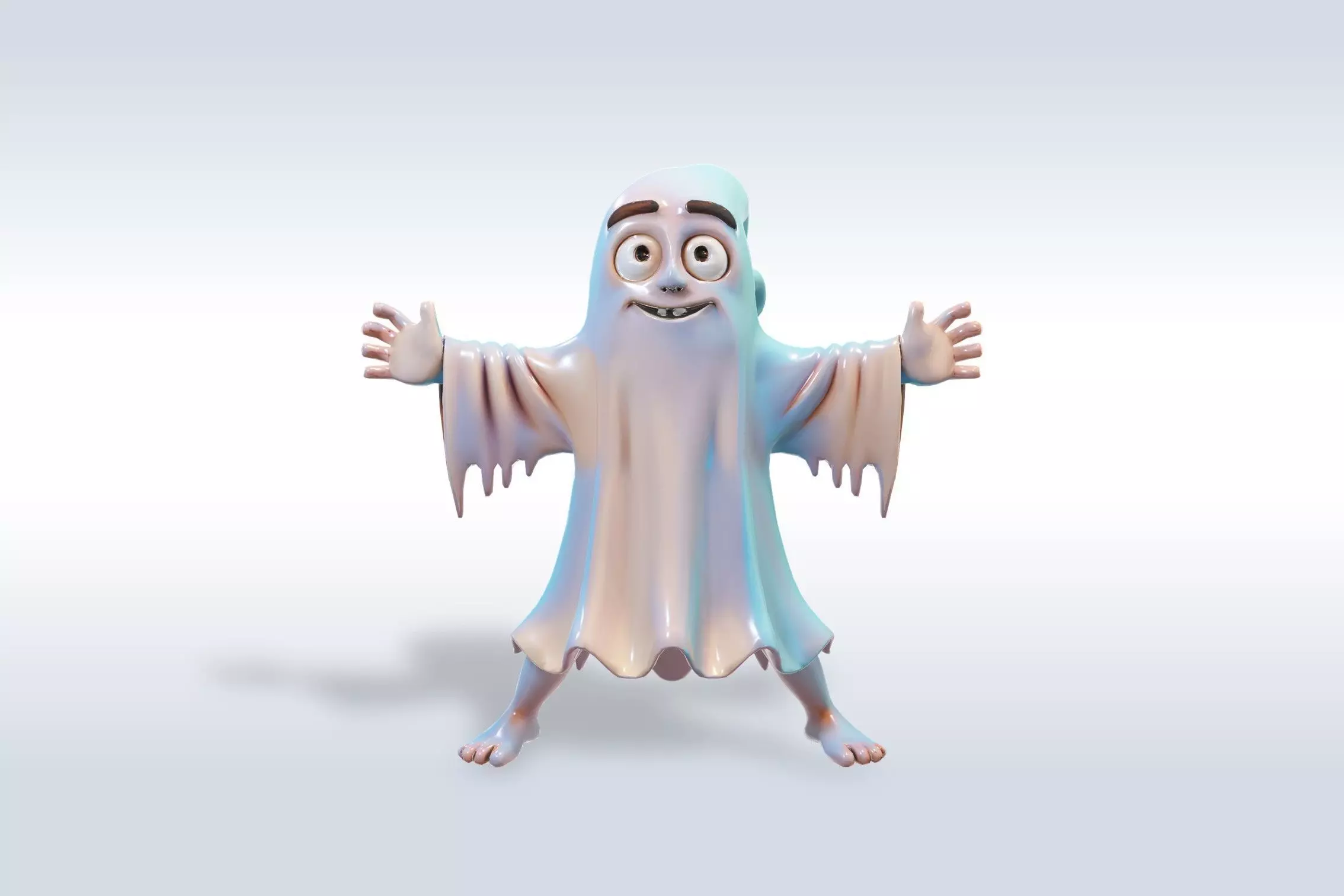 Cheerful Ghost Character Halloween Low-poly 3D model_0