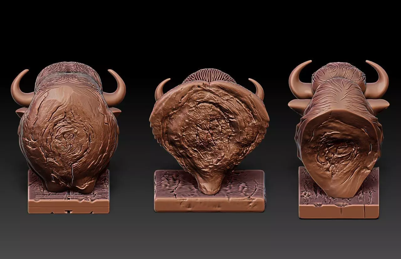 Wood carving buffalo statue M81 3D print model_3