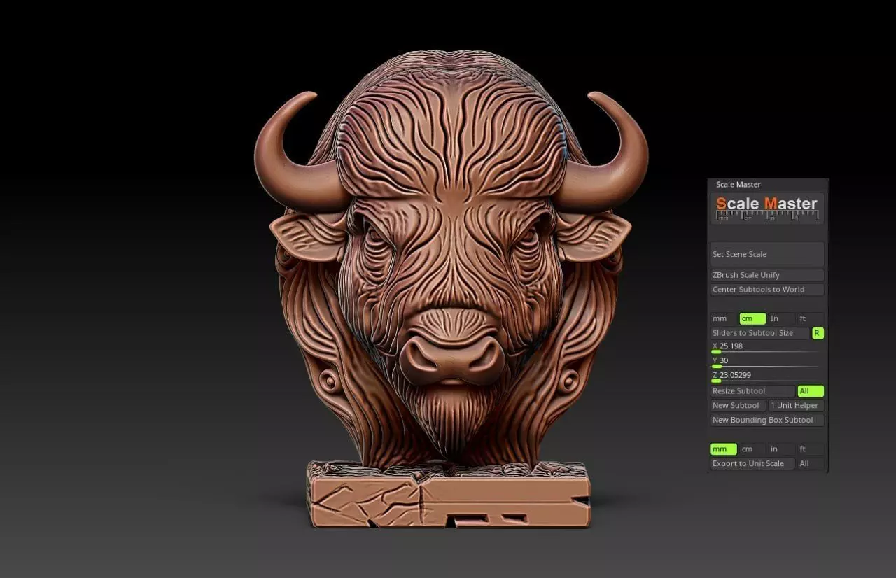 Wood carving buffalo statue M81 3D print model_6