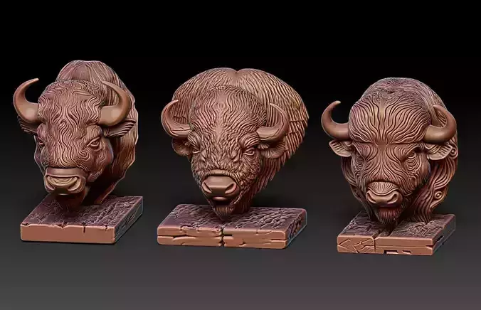 Wood carving buffalo statue M81