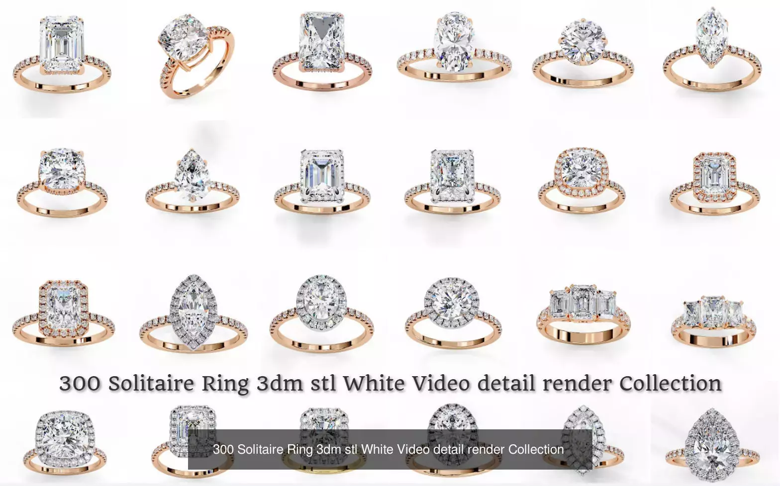 300 Solitaire Ring 3dm stl White Video detail render Collection _0