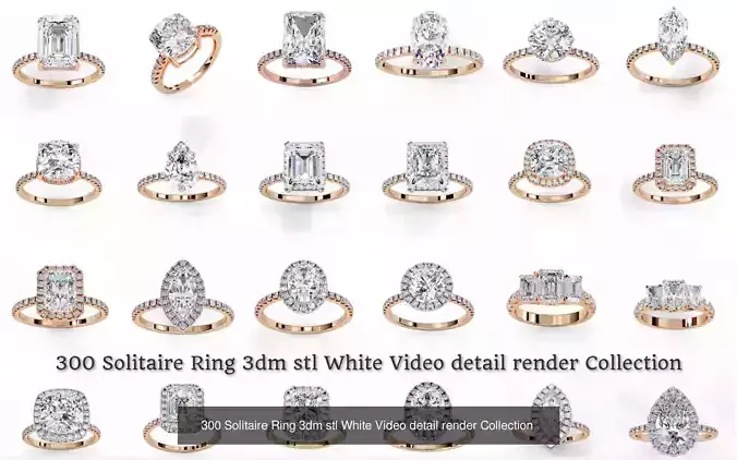 300 Solitaire Ring 3dm stl White Video detail render Collection 