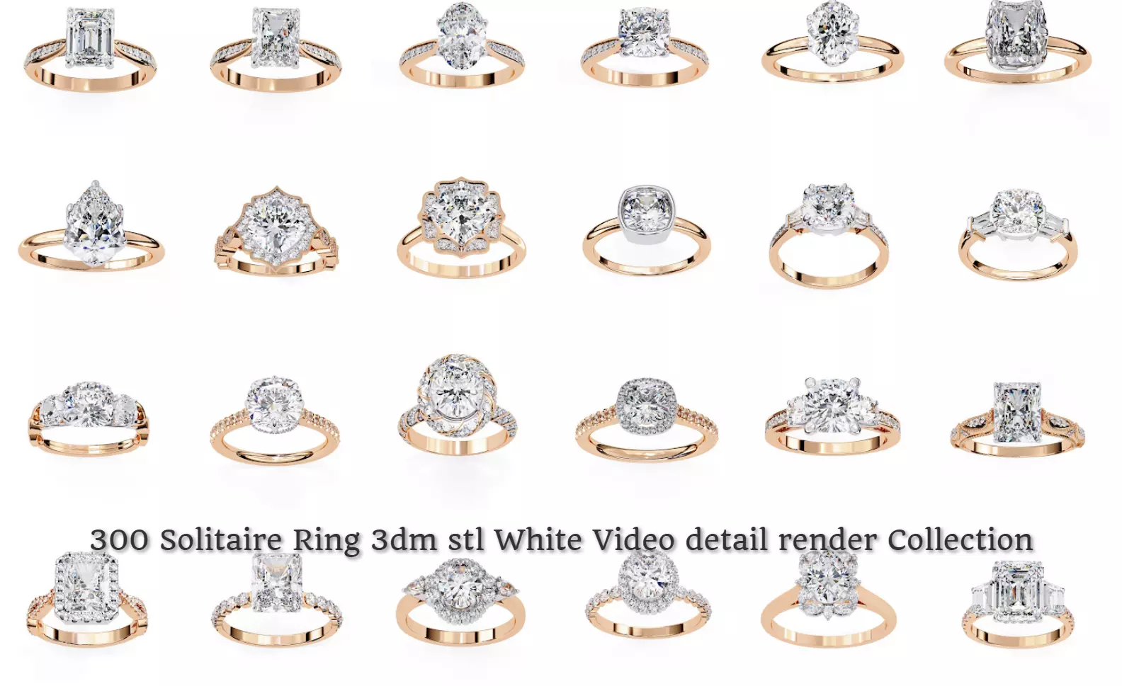 300 Solitaire Ring 3dm stl White Video detail render Collection _9