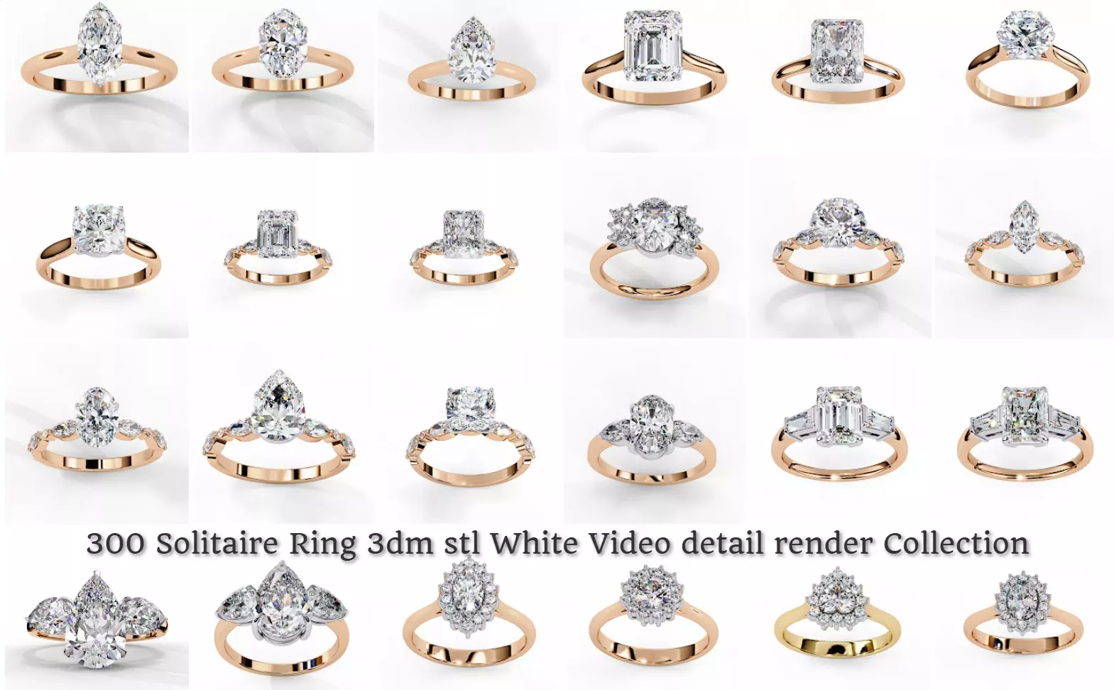 300 Solitaire Ring 3dm stl White Video detail render Collection _2
