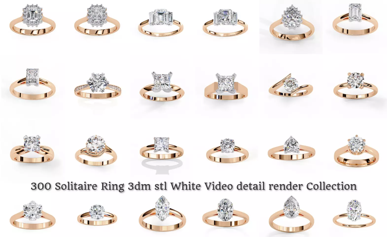 300 Solitaire Ring 3dm stl White Video detail render Collection _3
