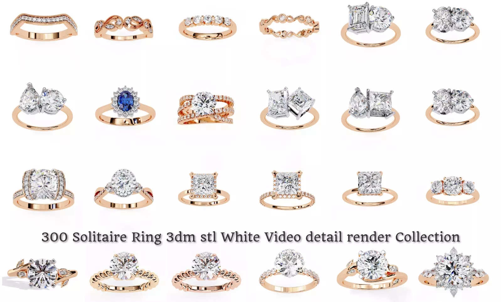 300 Solitaire Ring 3dm stl White Video detail render Collection _10