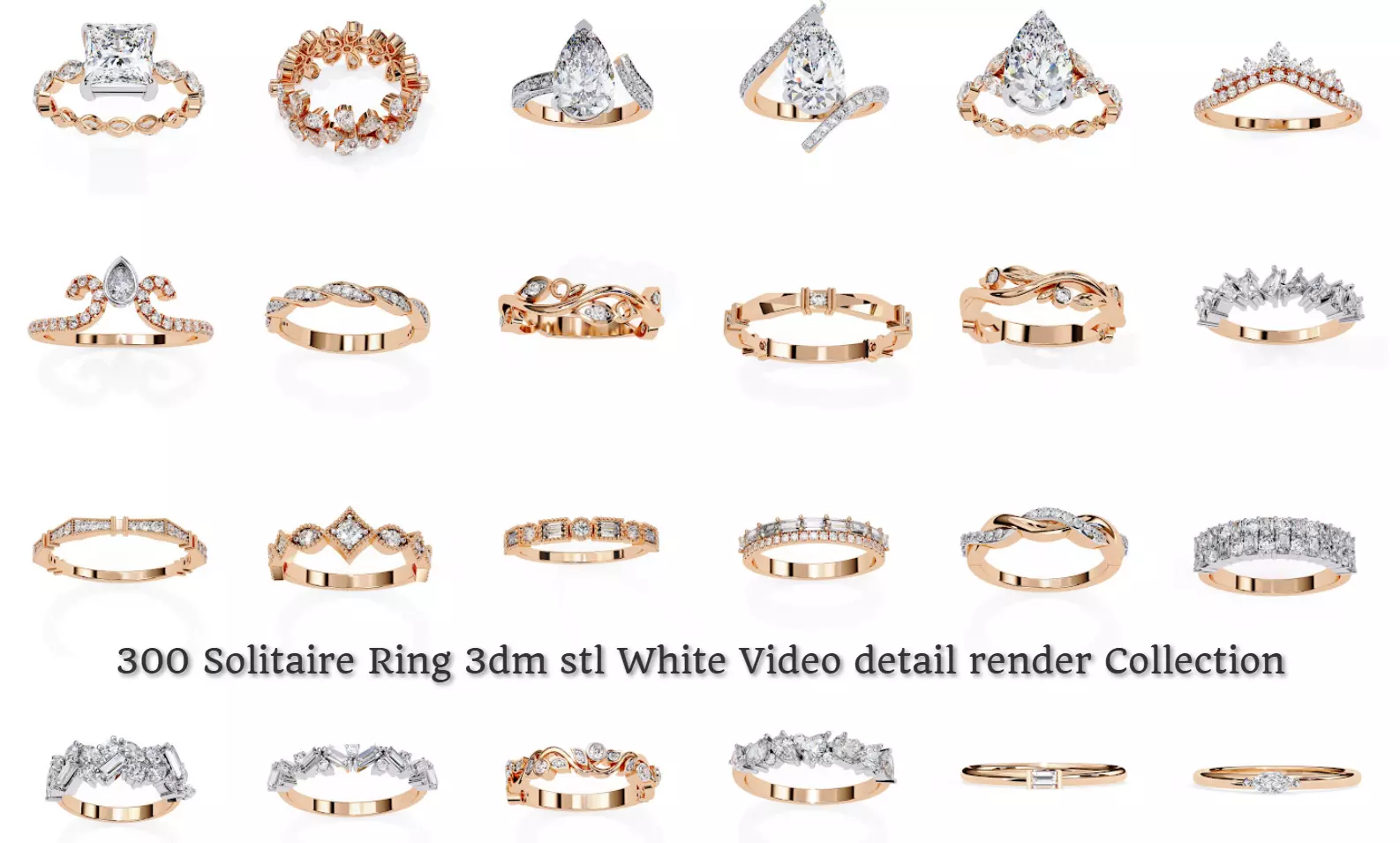 300 Solitaire Ring 3dm stl White Video detail render Collection _8