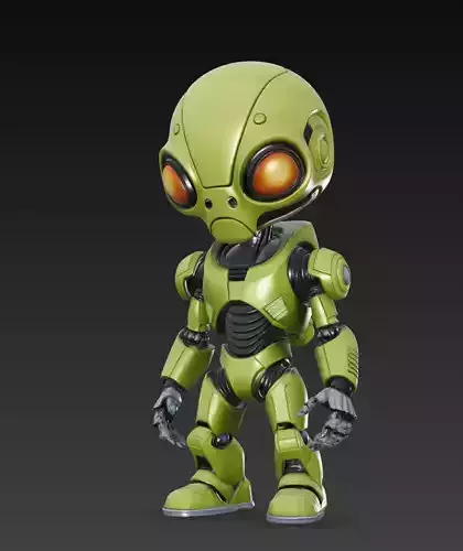 Green Mecha Alien - Stylized Robotic Creature 3D Model