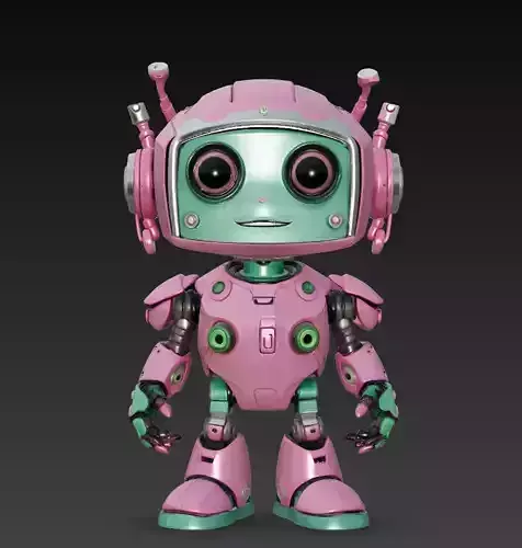 Pink Techbot - Cute Stylized Robot Character 3D Model