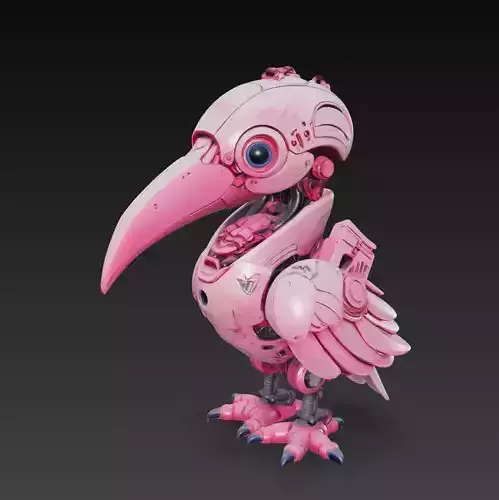 Pink Mecha Bird - Futuristic Robotic Creature 3D Model