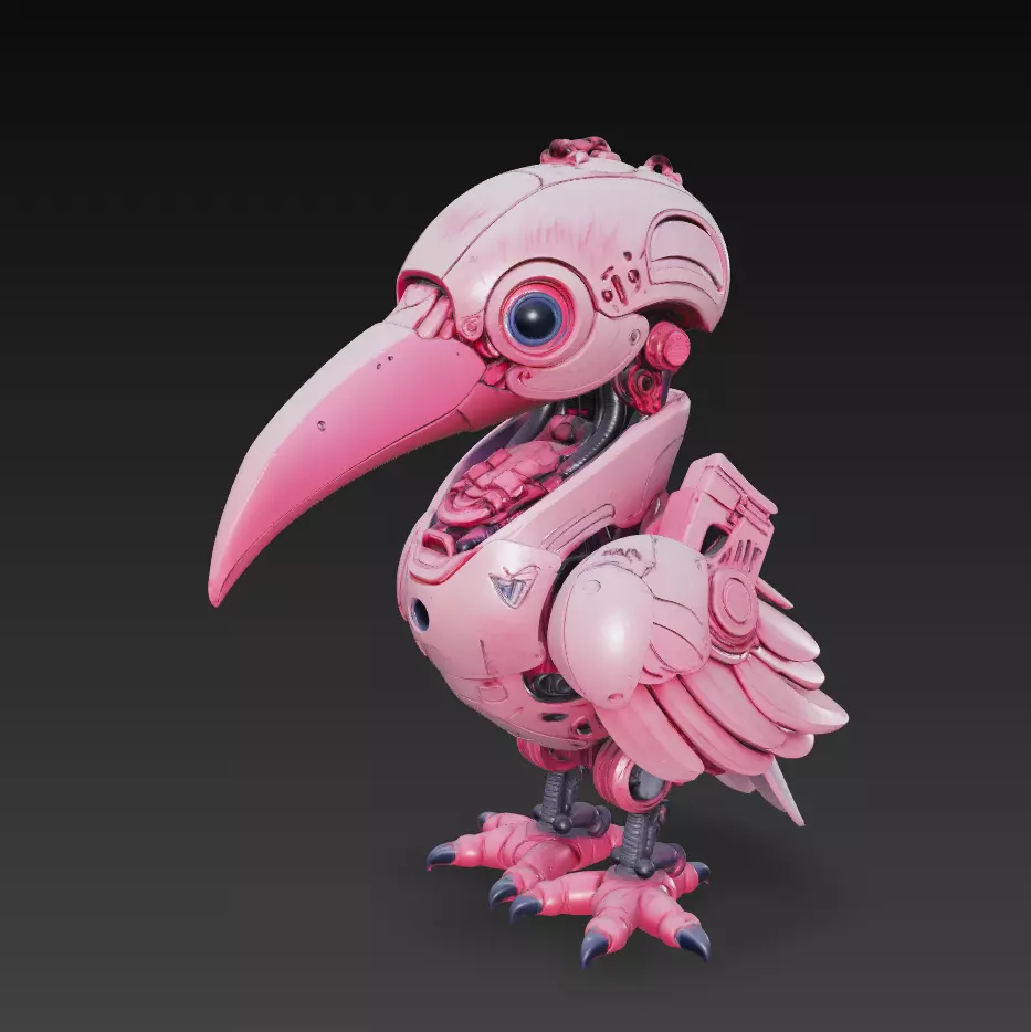 Pink Mecha Bird - Futuristic Robotic Creature 3D Model 3D print model_0