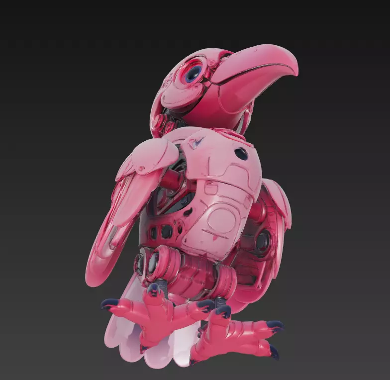 Pink Mecha Bird - Futuristic Robotic Creature 3D Model 3D print model_4