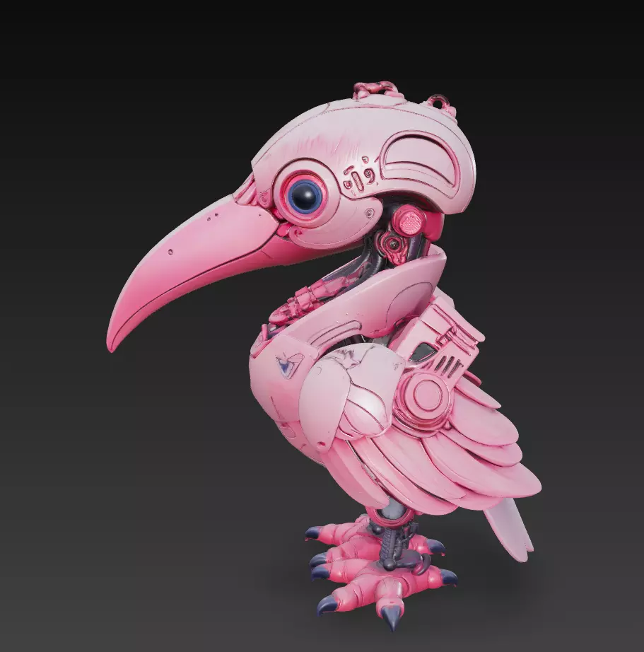 Pink Mecha Bird - Futuristic Robotic Creature 3D Model 3D print model_2