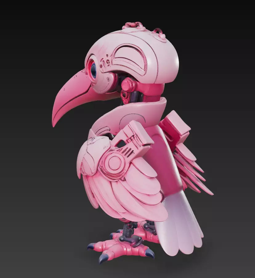 Pink Mecha Bird - Futuristic Robotic Creature 3D Model 3D print model_1