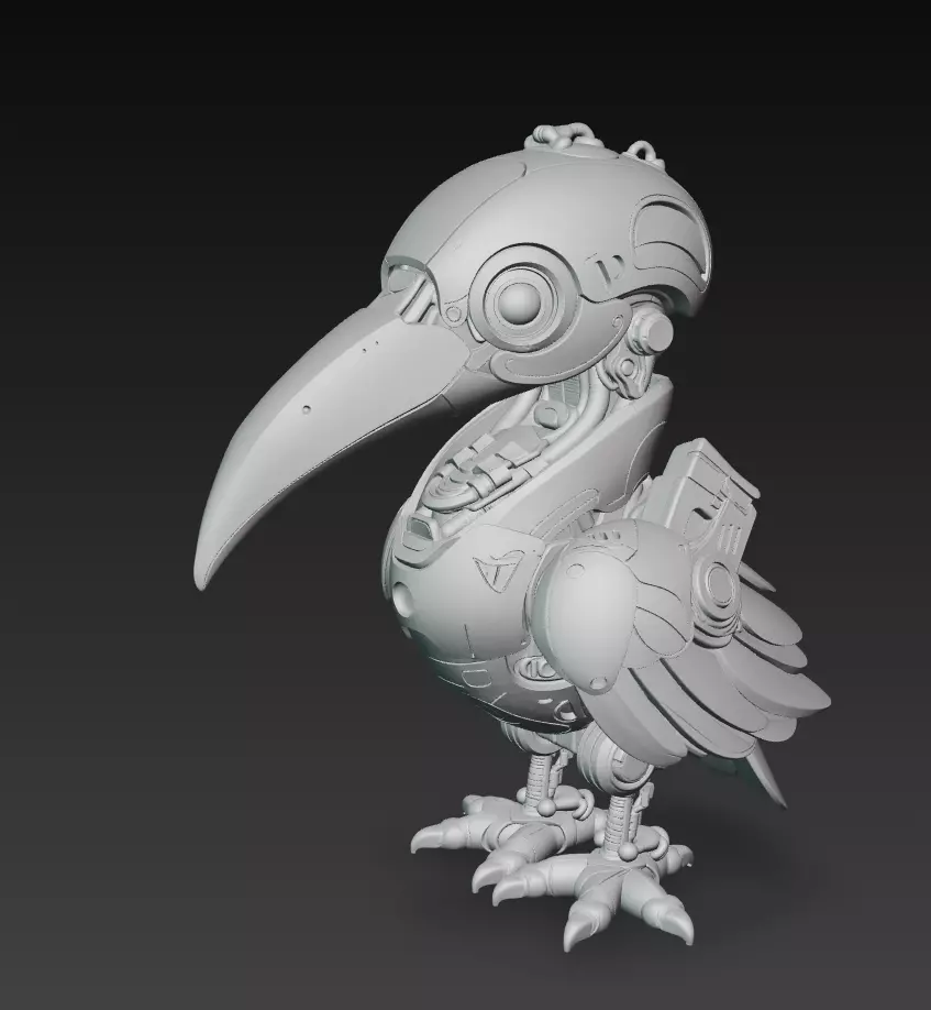 Pink Mecha Bird - Futuristic Robotic Creature 3D Model 3D print model_7