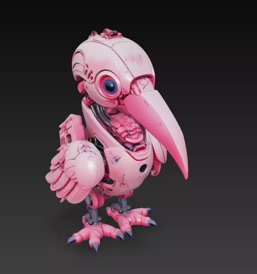 Pink Mecha Bird - Futuristic Robotic Creature 3D Model 3D print model_3