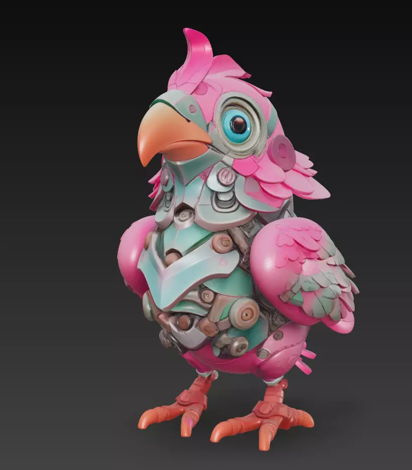 Pink Cyber Chick - Stylized Mecha Bird 3D Model 3D print model_2