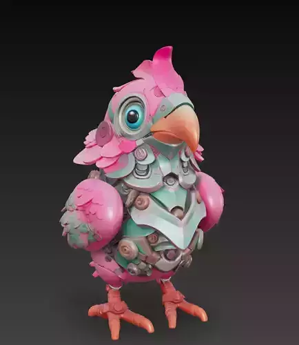 Pink Cyber Chick - Stylized Mecha Bird 3D Model