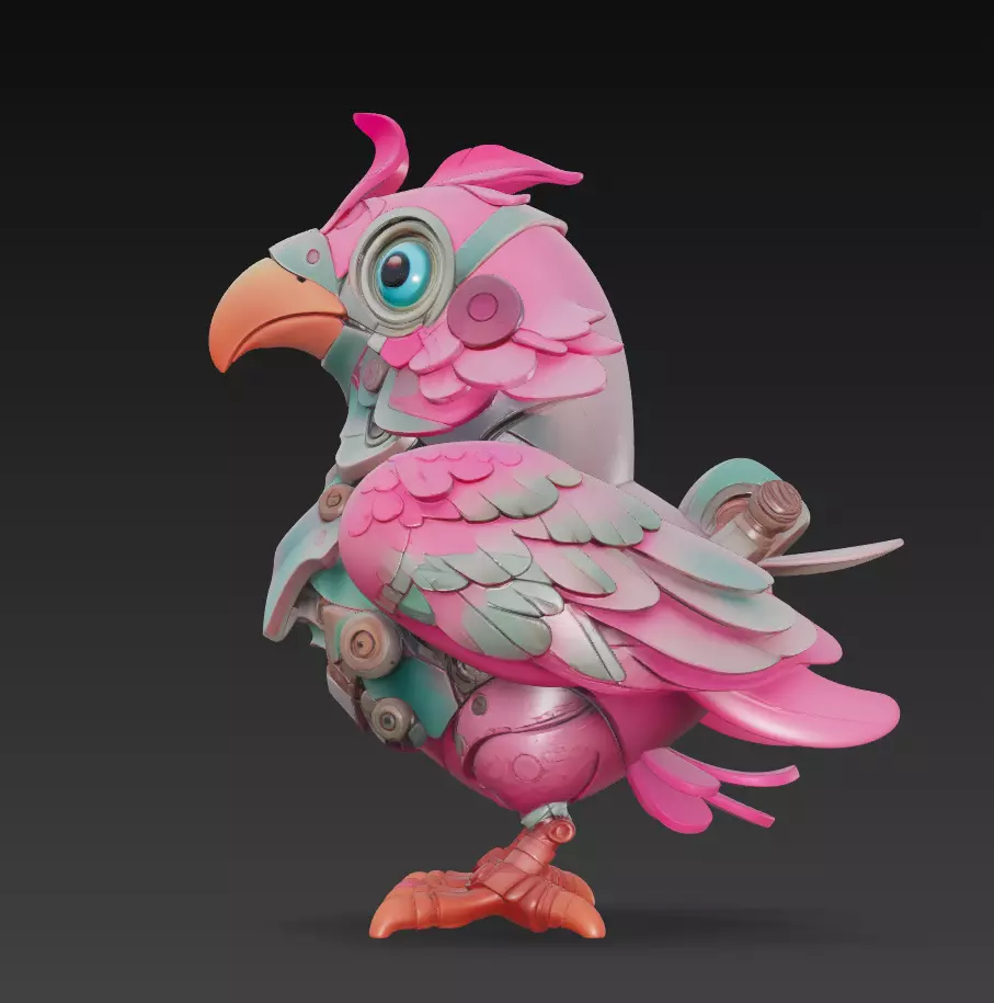 Pink Cyber Chick - Stylized Mecha Bird 3D Model 3D print model_3