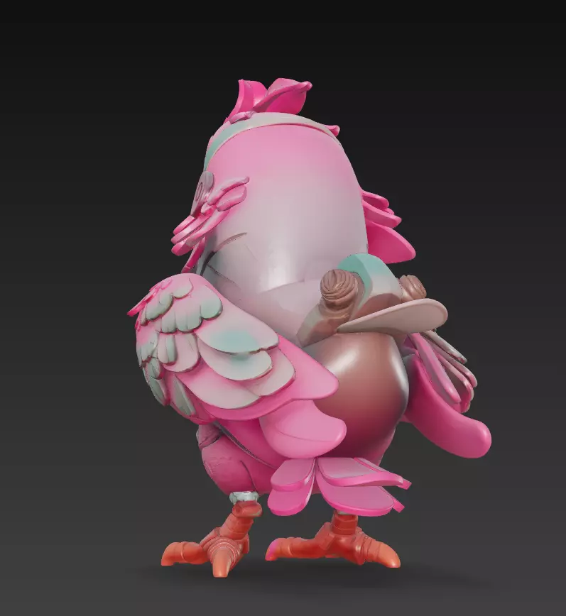 Pink Cyber Chick - Stylized Mecha Bird 3D Model 3D print model_4