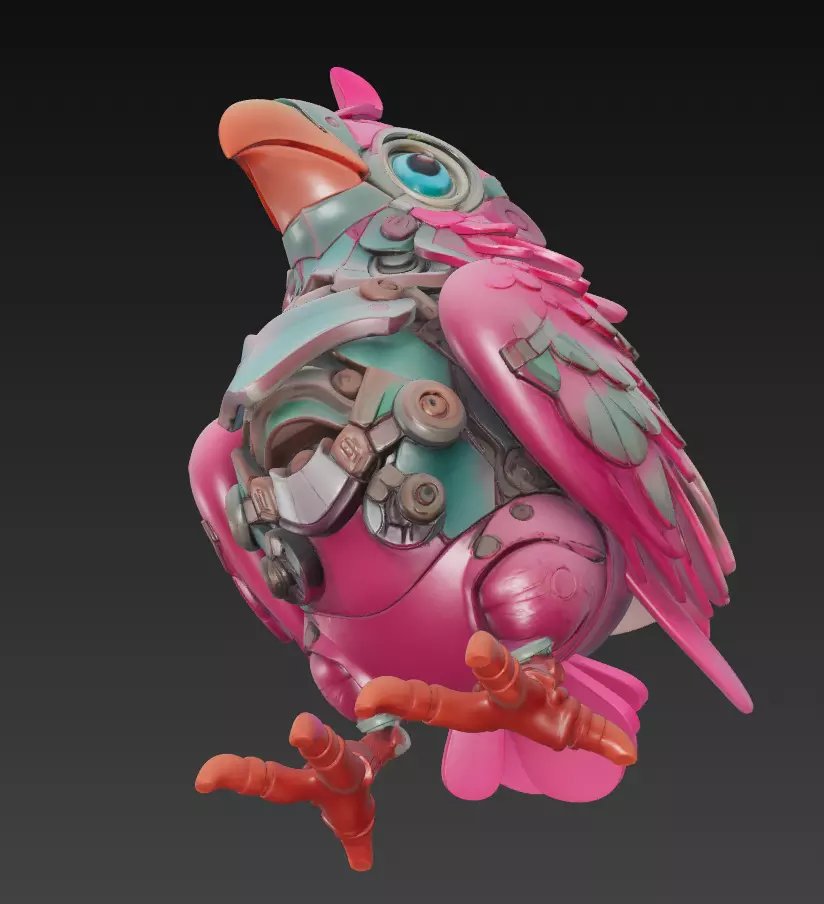 Pink Cyber Chick - Stylized Mecha Bird 3D Model 3D print model_5