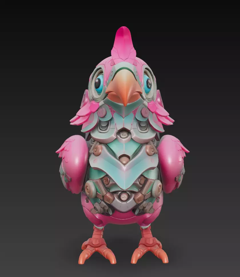 Pink Cyber Chick - Stylized Mecha Bird 3D Model 3D print model_1