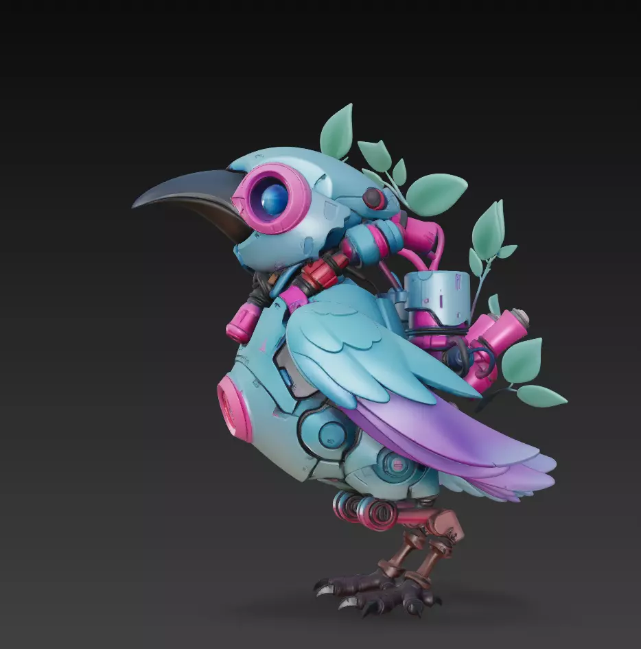 Bio-Mecha Bluebird - Stylized Robotic Bird 3D Model 3D print model