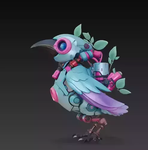 Bio-Mecha Bluebird - Stylized Robotic Bird 3D Model