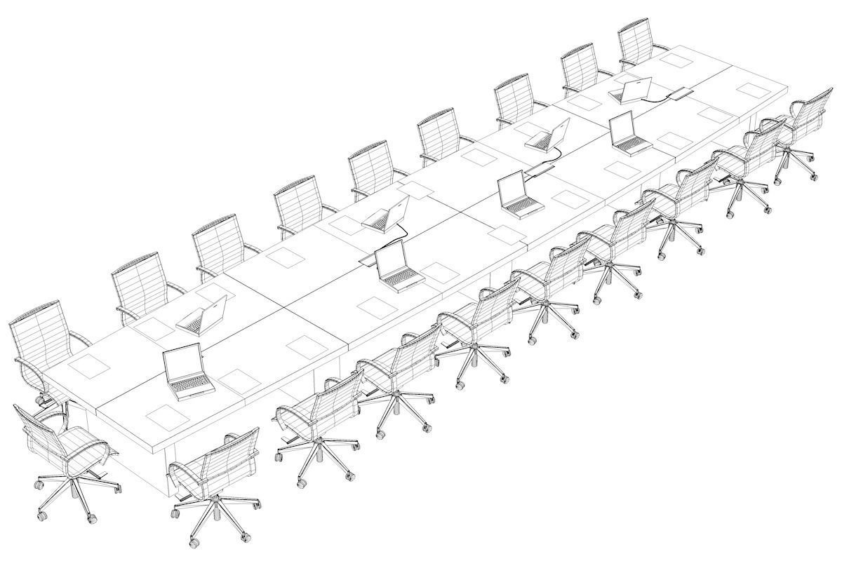 Meeting Table and Chair Low-poly 3D model_7