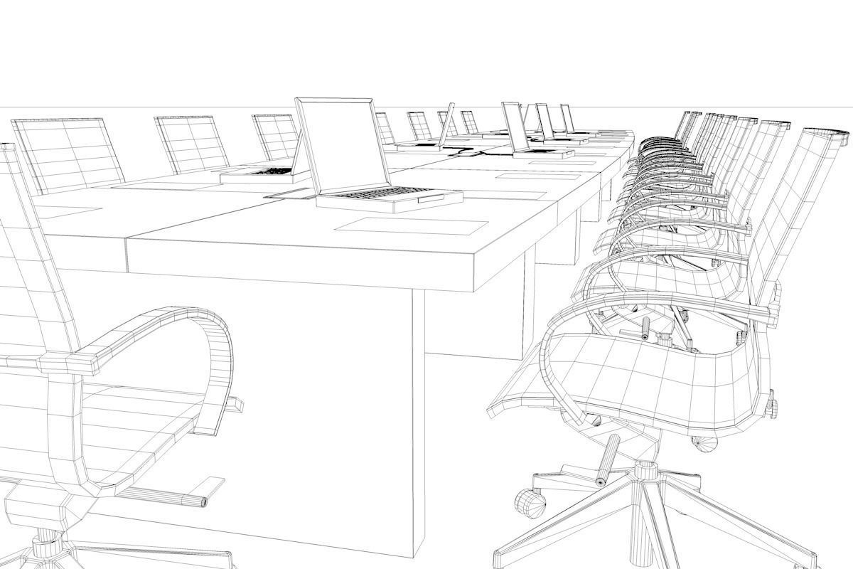 Meeting Table and Chair Low-poly 3D model_1