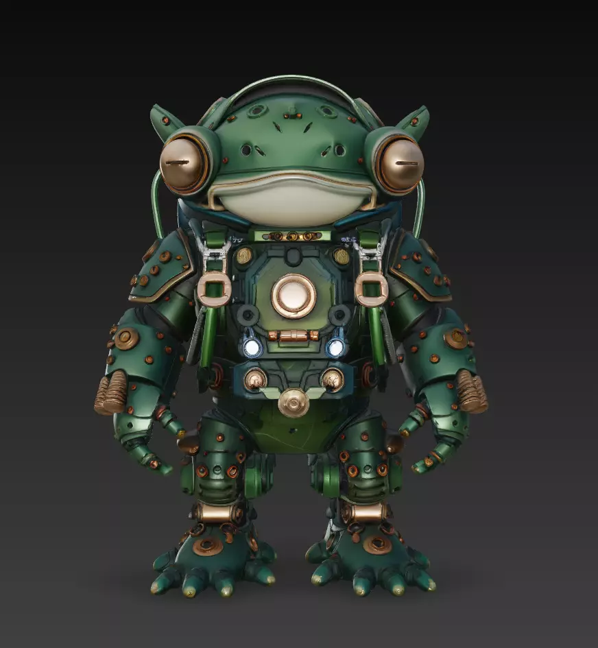 Emerald Mecha Toad - Stylized Robotic Amphibian 3D Model 3D print model_1