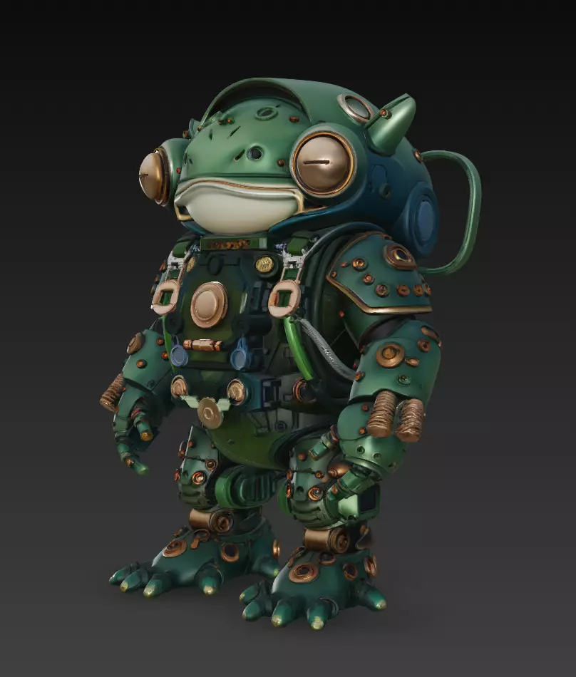 Emerald Mecha Toad - Stylized Robotic Amphibian 3D Model 3D print model_4