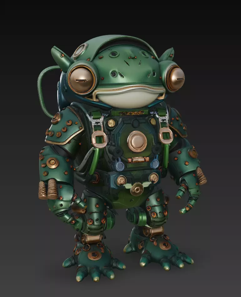 Emerald Mecha Toad - Stylized Robotic Amphibian 3D Model 3D print model_0