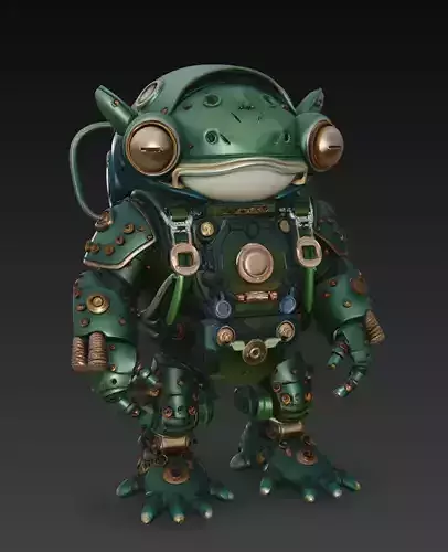 Emerald Mecha Toad - Stylized Robotic Amphibian 3D Model