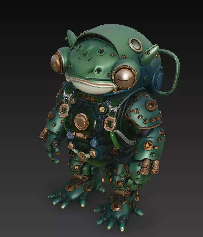 Emerald Mecha Toad - Stylized Robotic Amphibian 3D Model 3D print model_3