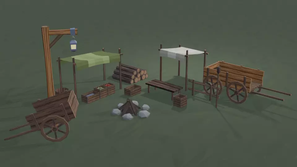 Medieval Props Minipack 4 - Market Props Free low-poly 3D model