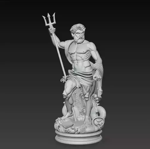 Poseidon - Mythic Sea God Sculpture 3D Model - Trident Statue 3D print model