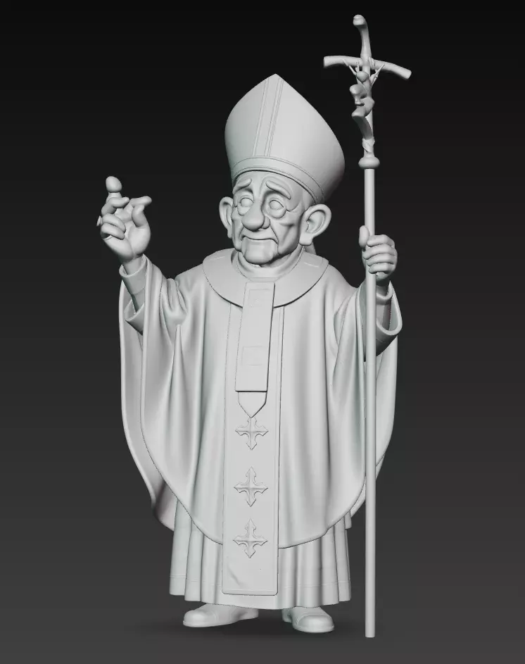 Cartoon Pope - Stylized Bishop Character 3D Model - Cleric 3D print model_7
