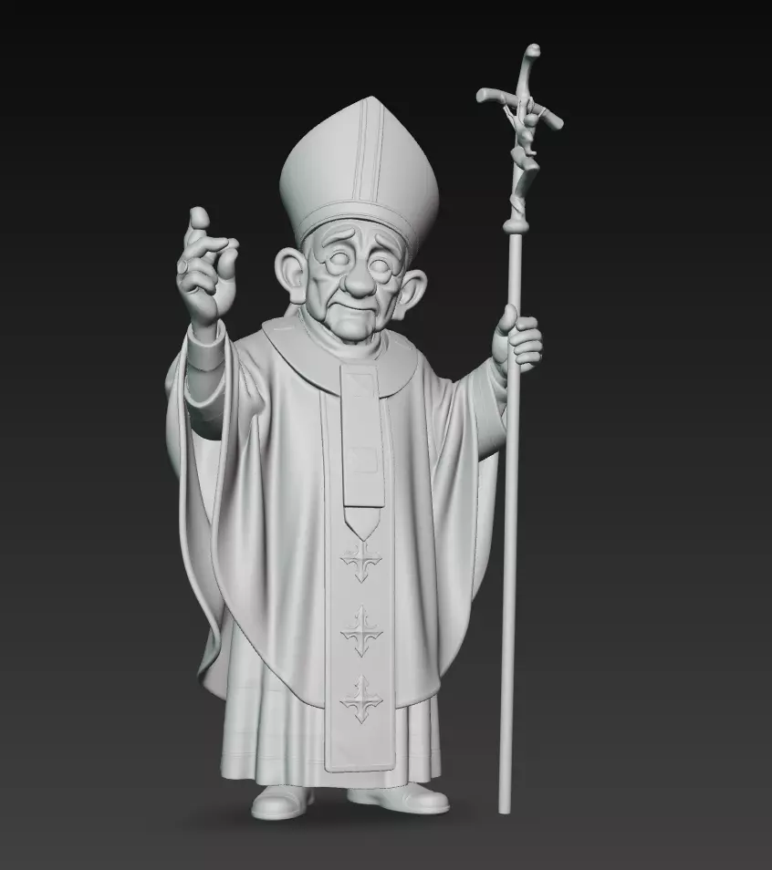 Cartoon Pope - Stylized Bishop Character 3D Model - Cleric 3D print model_6