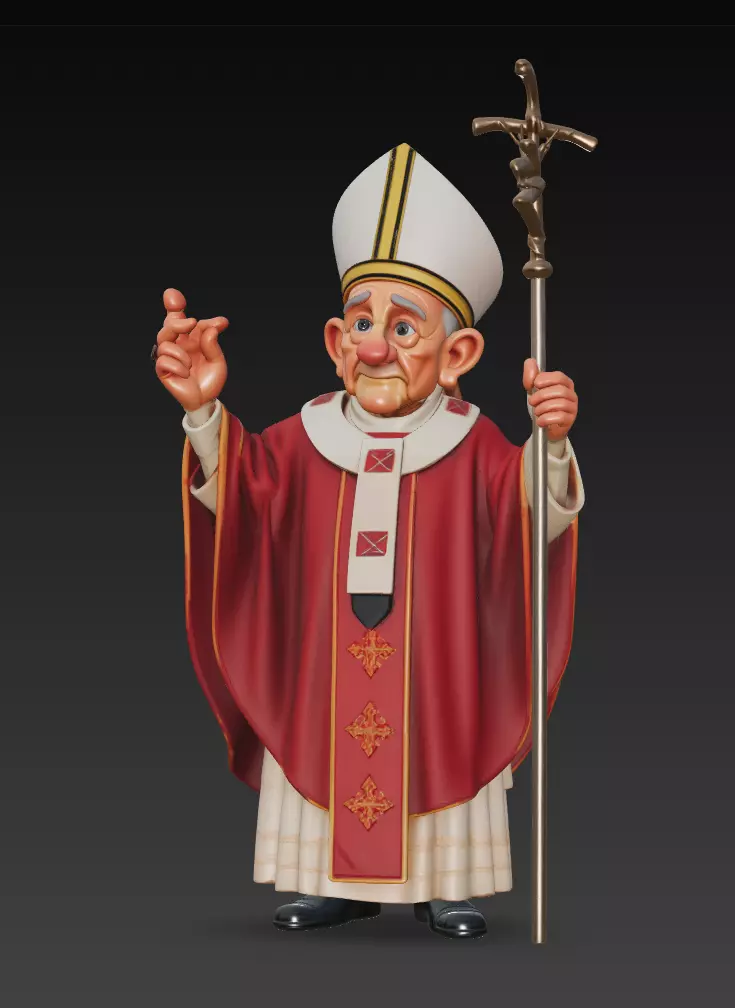 Cartoon Pope - Stylized Bishop Character 3D Model - Cleric 3D print model_1