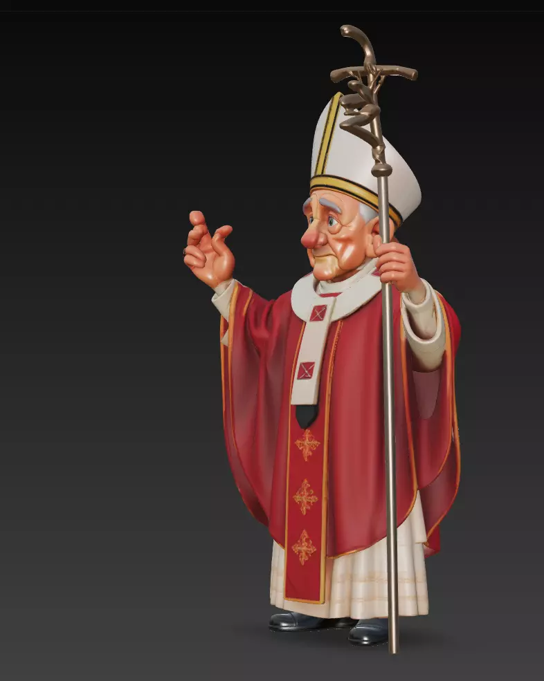 Cartoon Pope - Stylized Bishop Character 3D Model - Cleric 3D print model_2