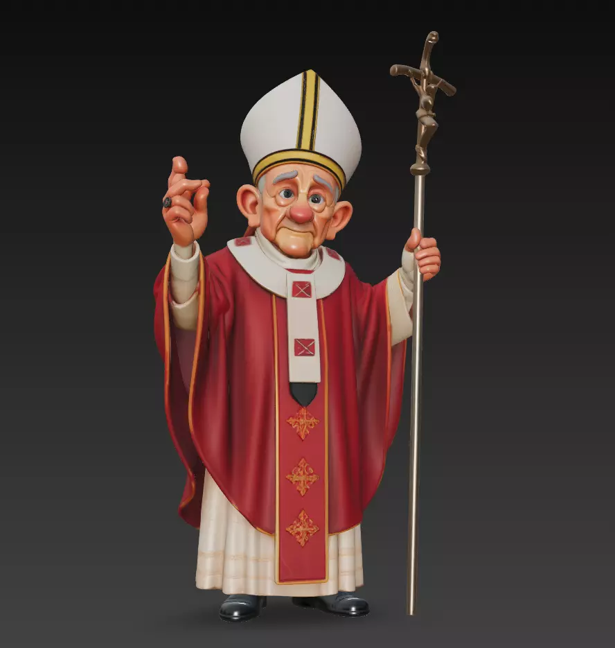 Cartoon Pope - Stylized Bishop Character 3D Model - Cleric 3D print model_0