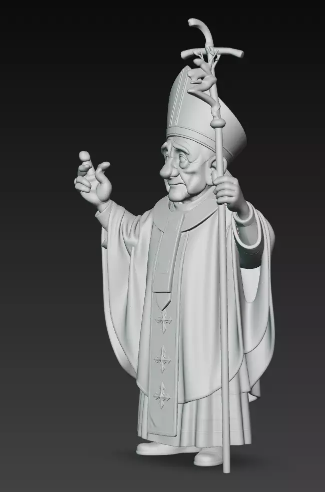 Cartoon Pope - Stylized Bishop Character 3D Model - Cleric 3D print model_8