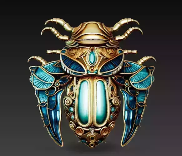 Egyptian Scarab - Golden Stylized Beetle Artifact - Mythical
