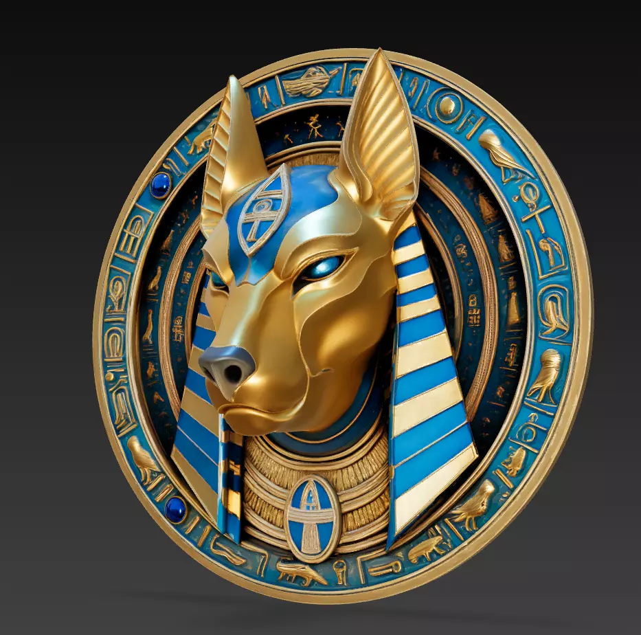 Anubis Guardian Emblem - Golden Egyptian Wall Ornament 3D Model 3D print model